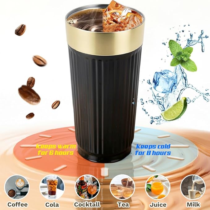 Vacuum-Insulated Stainless Steel Travel Coffee Mug, Leak-Proof Reusable Coffee Cup with Lid-Keeps Drinks Hot & Cold for Hours, Durable Double Wall Tumbler for Men & Women (5th-Black, 18OZ)