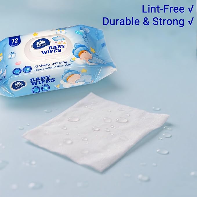Vinda Natural Care Baby Wipes, Hypoallergenic & Fragrance-Free, 99% Pure Water, Sensitive Skin Friendly, 12 Flip-Top Packs, 864 Total Wipes (72 Wipes per pack)