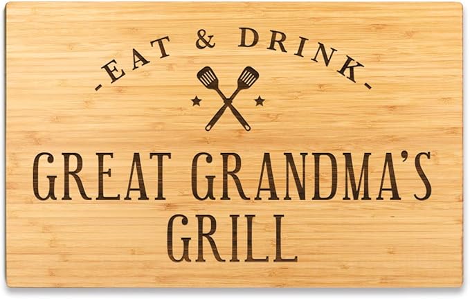 Andaz Press Large Bamboo Wood BBQ Cutting Board Gift, 17.75 x 11-inch, Great Grandma's Grill, 1-Pack, Laser Engraved Serving Chopping Board Christmas Birthday Chef Kitchen Ideas