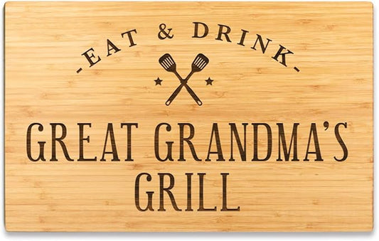 Andaz Press Large Bamboo Wood BBQ Cutting Board Gift, 17.75 x 11-inch, Great Grandma's Grill, 1-Pack, Laser Engraved Serving Chopping Board Christmas Birthday Chef Kitchen Ideas