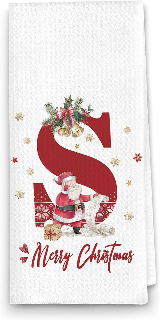 Christmas Initial Letter S Kitchen Towels Personalized Gifts Dish Towels Hand Towels for Kitchen Decorations, Christmas Birthday Gifts for Women, 24x16 Inch