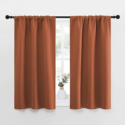 NICETOWN Blackout Curtains and Drapes - Thermal Insulated Solid Rod Pocket Blackout Draperies/Panels (Burnt Orange, 1 Pair, 34 by 45 inches)