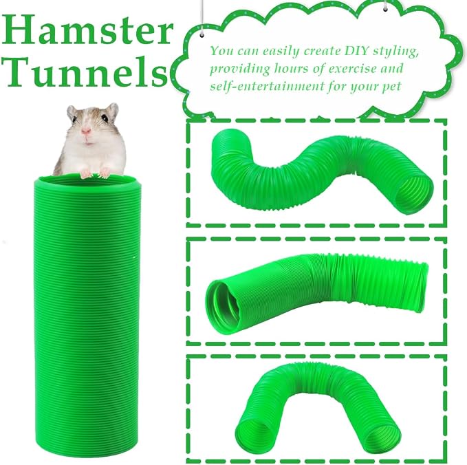 PINVNBY 2 Pcs Plastic Hamster Tunnel Toys,Guinea Pigs Folding Tube Collapsible Ferret Tubes Small Animal Exercising Training Tunnels for Gerbils Rats Mice Ferrets(Green)