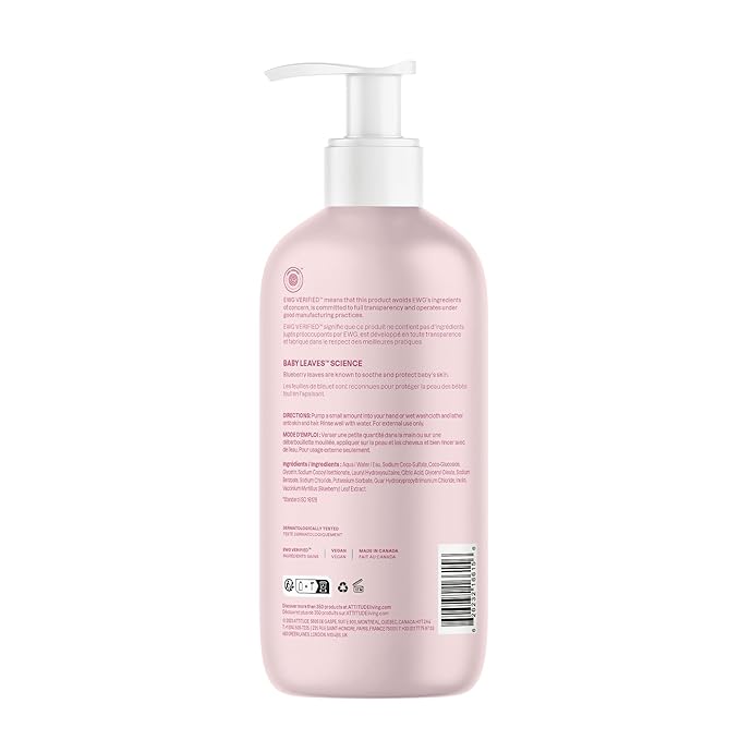 ATTITUDE 2-in-1 Shampoo and Body Wash for Baby, EWG Verified, Dermatologically Tested, Vegan, Unscented, 16 Fl Oz (Pack of 3)