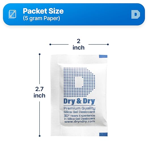 Dry & Dry 5 Gram [100 Packets] Silica Gel Packets Silica Gel Desiccants, Silica Gel Packs - Rechargeable (Food Safe) Silica Gel Packets, Silica Packets