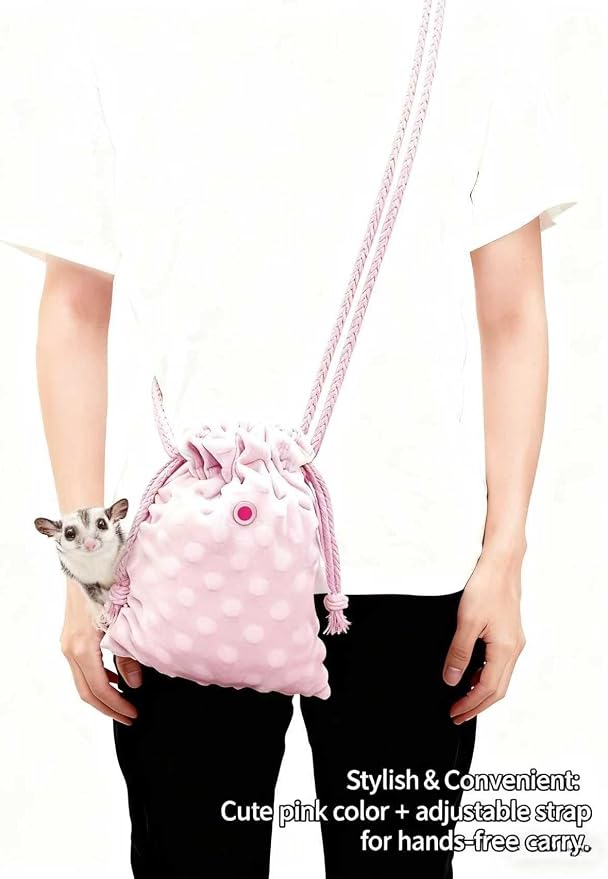 Sugar Glider Bonding Pouch Portable Drawstring Pouch Soft Sleeping Bag with Pink Braided Ribbon Small Animal Carrier (Pink)