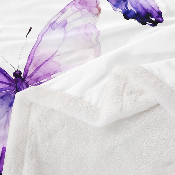 Feelyou Purple Butterfly Fleece Throw Blanket Baby 30"x40" Kids Girls Sherpa Blanket Plush Fuzzy for Bed Couch Chair Living Room, Watercolor Bed Blanket Room Decor