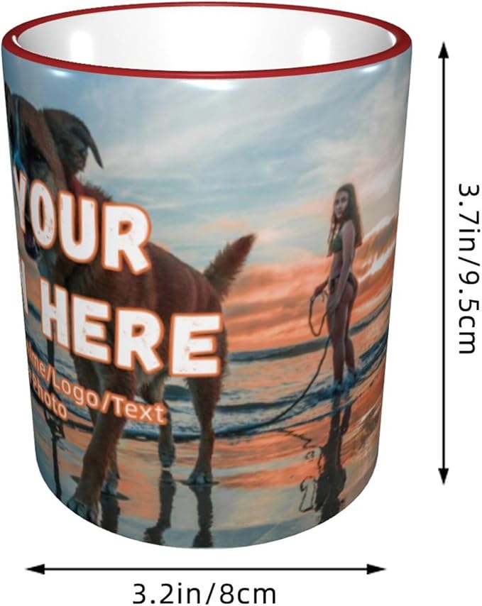 Custom Mugs and Coffee Cups Partial or Full Size Printed Creative Designs Customizable with Your Photos Images Text (Full-Width, Red)