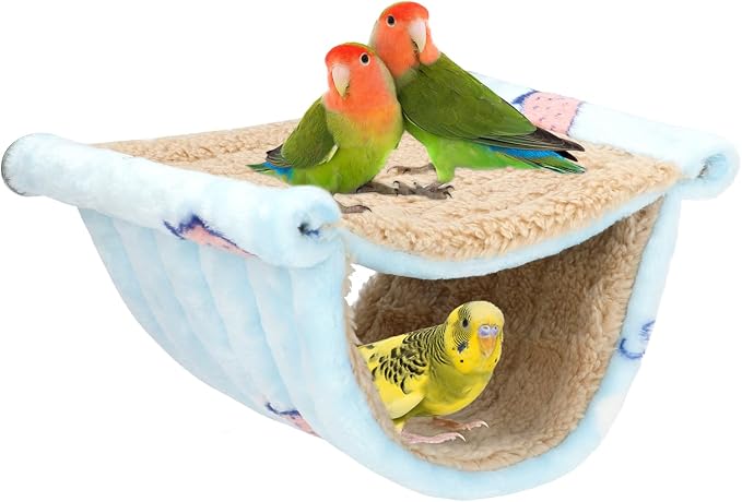 BWOGUE Bird Nest Bed Hanging Hammock, Parakeet Bed for Cage, Cockatiel Bed | Warm Fleece Snuggle Hut, Double-Layer Comfort, Wooden Perch Setup, Washable Hammock