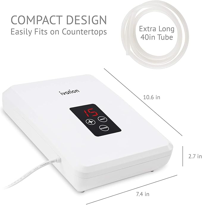 Ivation Portable Ozone Generator 600mg/h – Multipurpose Air Sterilizing & Freshening System w/2 Silicone Tubes, 2 Diffuser Stones & Timer; Purifies Air, Water, Food, Toothbrush
