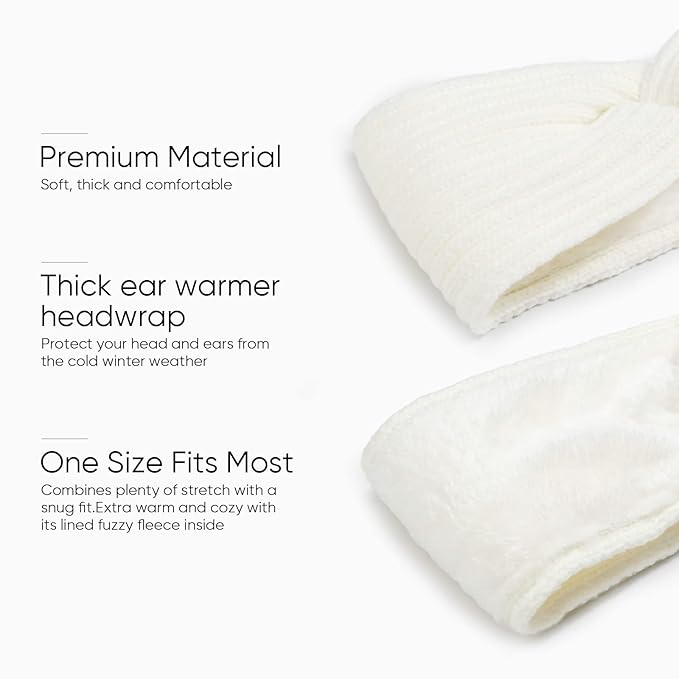 AQOKKA Knit Winter Headbands for Women Fuzzy Wool Fleece Lined Ear Warmers Elastic Turban Crocheted Head Wrap Winter Accessories for Women Cold Weather