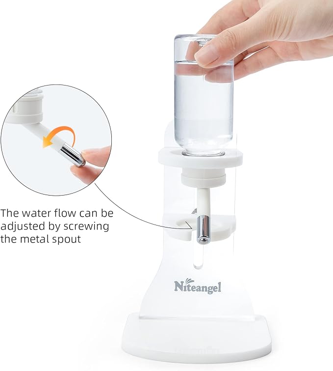 Niteangel Hamster Water Bottle with Stand: 4oz/120ml Capacity & Leak-Proof | Adjustable Height - Far Away Cage Mess & Wet Bedding Water Dispenser for Syrian Dwarf Hamster Gerbils Mice Rat Or Small Pets