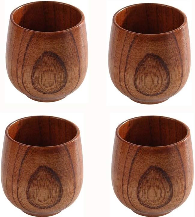 JKLcom Wooden Tea Cups Top Grade Natural Solid Wood Tea Cup 4 Pack,Wooden Teacups Coffee Mug Wine Mug for drinking Tea Coffee Wine Beer Hot Drinks,100-200 ML
