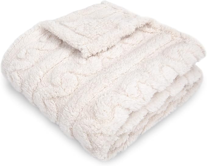 HOMRITAR Baby Blankets for Boys or Girls 3D Fluffy Fuzzy Blanket for Baby, Soft Warm Cozy Flannel Fleece Warm Infant or Newborn Receiving Blanket 330GSM (30 x 40 Inch, Cream )
