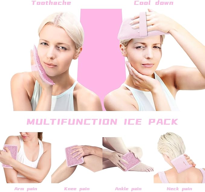Gel Ice Pack Ice Bag with Strap-Reusable Hot & Cold Pack Compress Therapy for Pain, Swelling,Injuries of Knee, Shoulder, Foot, Back, Ankle, Neck, Hip, Elbow (1Pcs,Pink)