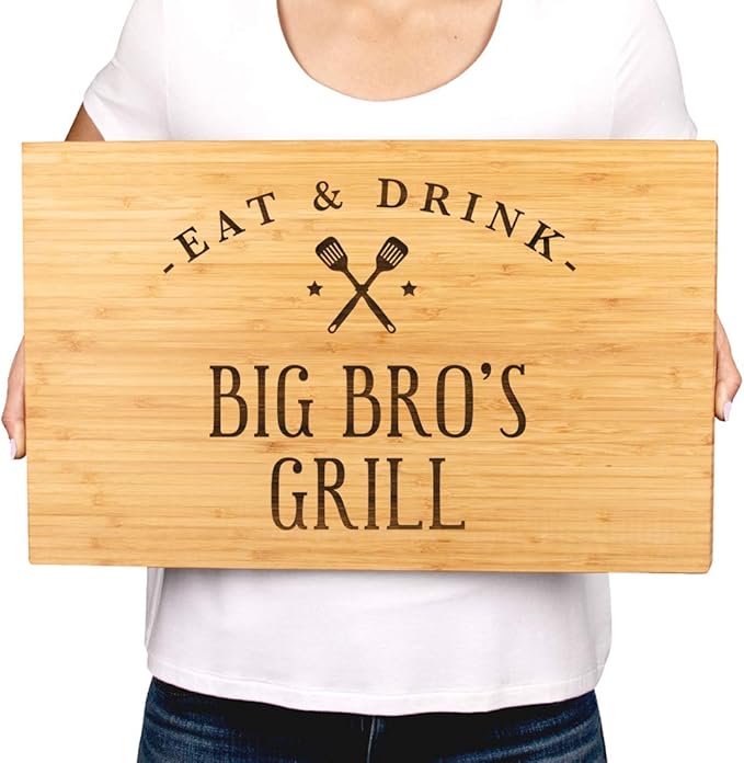 Andaz Press Large Bamboo Wood BBQ Cutting Board Gift, 17.75 x 11-inch, Big Bro's Grill, 1-Pack, Laser Engraved Serving Chopping Board Christmas Birthday Chef Kitchen Ideas