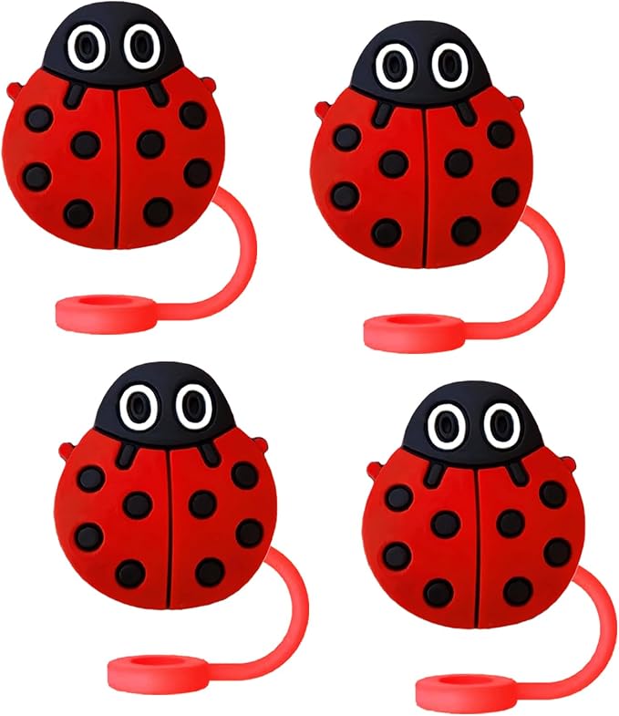 Animal Straw Toppers For Stanley Cups;Straw Covers Cap Toppers Compatible With Stanley 30&40 Oz Tumbler, Reusable & Silicone Tumbler Straws Topper For 0.4 Inch Tips Animal Lover Gifts (Ladybug)