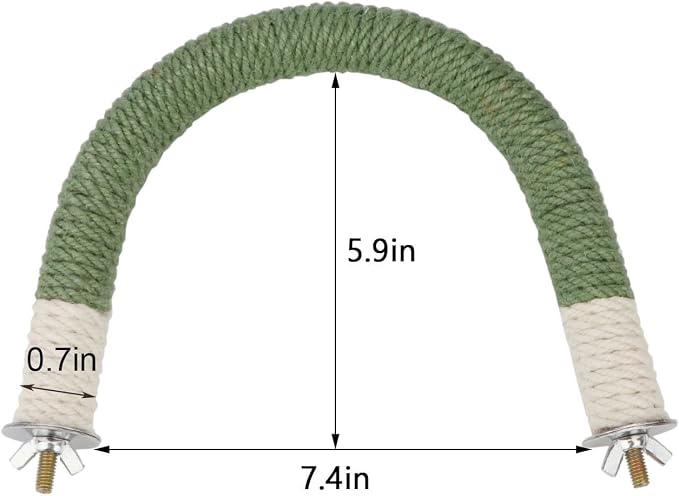 Hypeety U Shape Bird Hemp Rope Perch Parrot Paw Grinding Stand, Green, L | U shape, natural wood with hemp rope, grinding paw and beak naturally, birdcage accessories, for budgies/cockatiels/conures