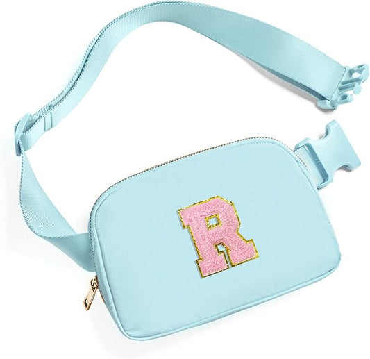 Gitus Gifts for 7 8 9 10 11 Year Old Girls Belt Bag Fanny Pack Crossbody Bags with Initial Letter Patch Birthday Gifts for Daughter Sister Friends Teen girls (Icing Blue-R)