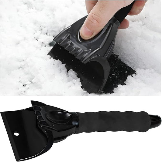 Ice Scraper for Car Windshield, Scratch Free Foam Gripped Windscreen Snow Scraper Frost Ice Crusher, Winter Window Snow Shovel Frost Removal Tool for Car Small Trucks (Black)