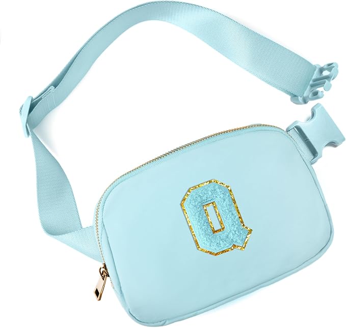Gitus Gifts for 8 9 10 11 12 Year Old Girls Belt Bag Fanny Pack Crossbody Bags with Initial Letter Patch Cute Stuff Birthday Gifts for Teen Girls Women Personalized Trend Stuff (Icing Blue-Q)
