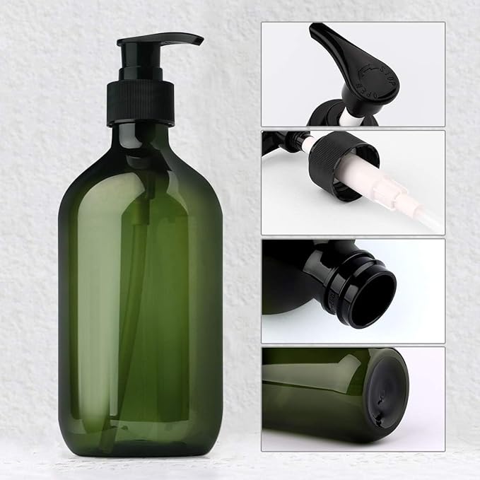 Yebeauty Empty Pump Bottle Dispenser, 17oz/500ml Lotion Soap Shampoo Pump Bottles Large Bottle with Pump Plastic Refillable Containers Pack of 2,Brown Green