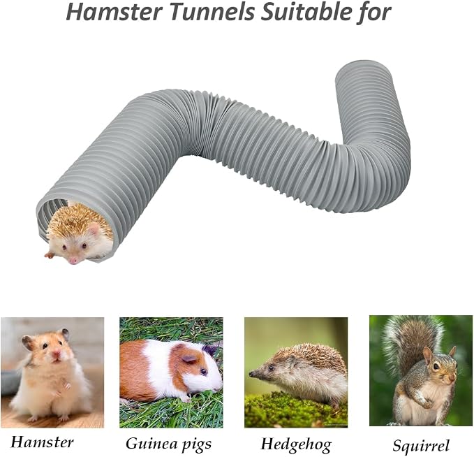 PINVNBY Plastic Tunnel for Guinea Pigs,2 Pcs Foldable Hamster Tunnels Collapsible Hamsters Fun Tube Small Animal Exercising Training Hideout Tubes for Gerbils Rats Mice Ferrets(Gray)