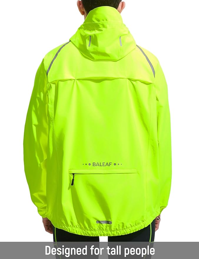 baleaf Men's Rain Jacket Waterproof Windbreaker Raincoat Running Cycling Hiking Gear Hood Lightweight Reflective Packable