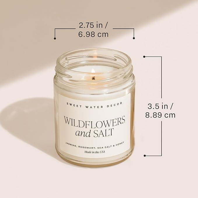 Sweet Water Decor Spa Day Patterned Candle – Soy Candles with Sea Salt, Jasmine, Wood, Cream Aroma– 40 Hour Burn – 9oz Clear Glass Jar – Ideal for Valentines Presents or Any Special Occasion