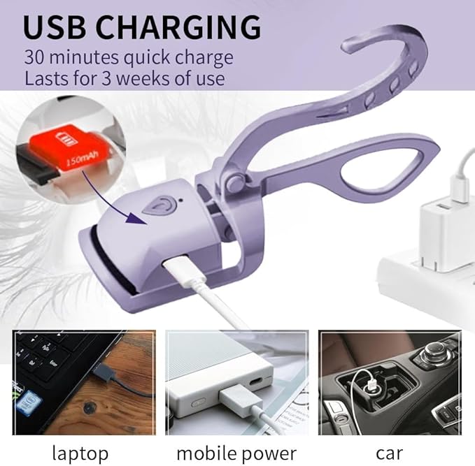 Heated Eyelash Curler, Fast 5s Heat up, 24 Hours Long Lasting, Rechargeable Electric Lash Curler, Temperature Control, Safe Anti-Burn Eye Lash Curler, Quick Natural Curling Lashes (Purple-1)