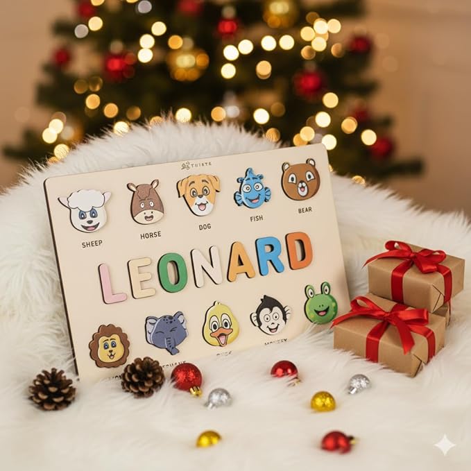 First Birthday Gifts for Boys Girls, Personalized Baby Gifts, Wooden Puzzles for Toddlers 1-3, Animal Toys for Toddlers 1-3, Customized Baby Gift, 1-2 Year Old Toys