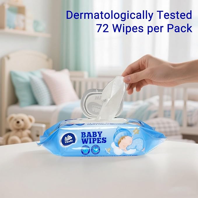 Vinda Natural Care Baby Wipes, Hypoallergenic & Fragrance-Free, 99% Pure Water, Sensitive Skin Friendly, 12 Flip-Top Packs, 864 Total Wipes (72 Wipes per pack)