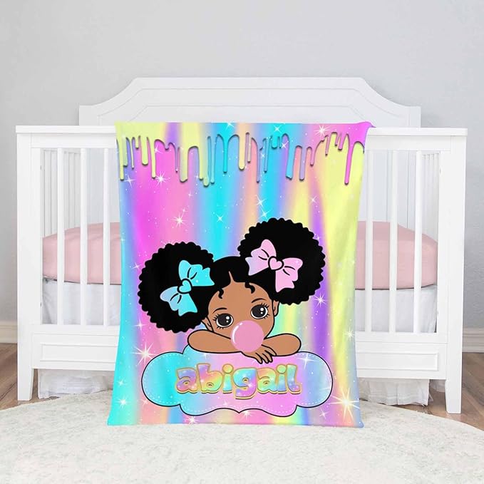 D-Story Personalized Blanket with Name - Custom for Adult, Kids, Baby - Monogrammed Black Girl Blanket - Gifts for Girls Boys