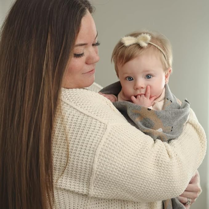 Knit Baby Swaddling Blanket - 100% Cotton Lightweight Soft Cozy Receiving Swaddle Stroller Quilt Blanket for Shower Gift Registry for Newborns, Infants, Toddlers (Deer - Mocha)