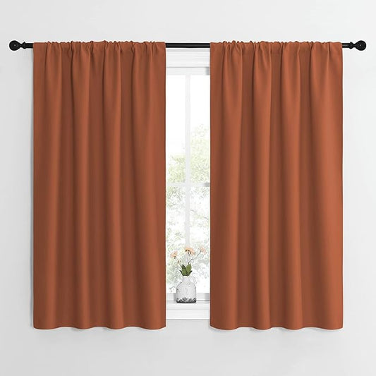 NICETOWN Blackout Curtains and Drapes - Thermal Insulated Solid Rod Pocket Blackout Draperies/Panels (Burnt Orange, 1 Pair, 42 by 54 inches)