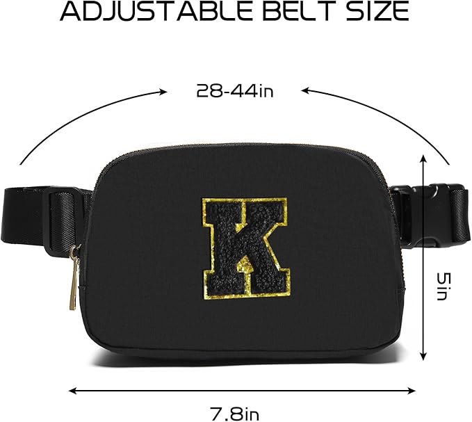 Gitus Belt Bag Fanny Pack Crossbody Bags with Initial Letter Patch Gifts for Wife Older Women Mother Coworker Bridesmaid Anniversary Travel Gifts Beach Gifts (Black-K)