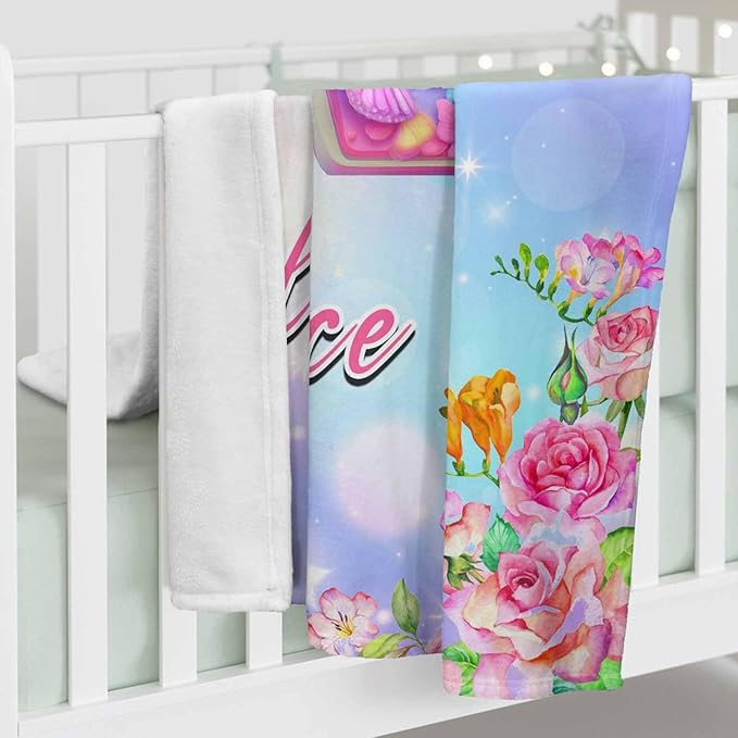 Ships Next Day, Personalized Blankets and Throws Letter Butterfly Rainbow Pattern Custom Blanket with Name Customized Flannel Blanket for Kids Christmas Blanket Gifts for Teen Girls Boys