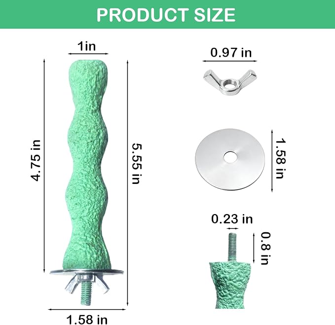 Bird Beak Grinding Stone & Nail Trimmer for Parrots, Anti-Slip Claw Grinder | Resin Beak Grinder & Washable Claw Trimmer for Budgie, Conures, Parakeets, Cage Accessory with Perch Stand (2, Green, 5 inch)