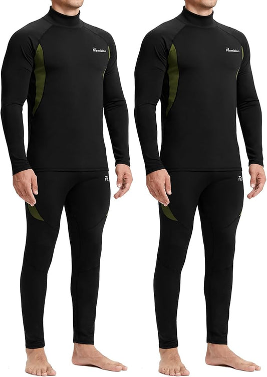 romision 2 Pack Thermal Underwear for Men Long Johns Fleece Lined Hunting Gear Bottom Top Set Base Layer Cold Weather XS-4XL