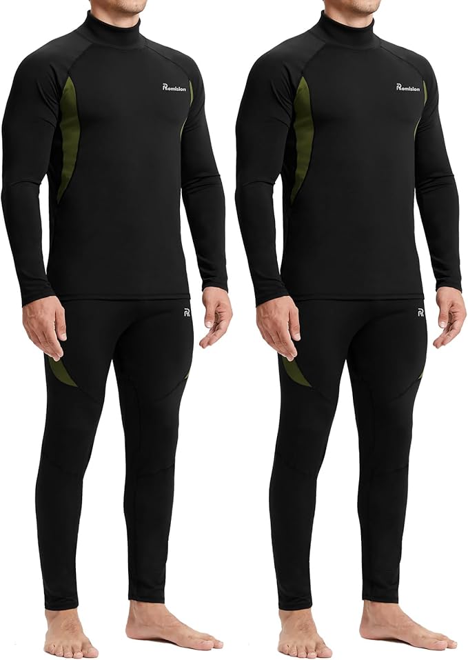 romision 2 Pack Thermal Underwear for Men Long Johns Fleece Lined Hunting Gear Bottom Top Set Base Layer Cold Weather XS-4XL