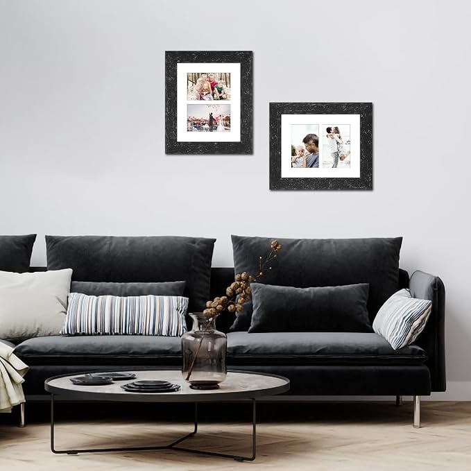 8x10 Picture Frame Display Double 4X6 Picture Frame Collage,Multi Photo Frame with Mat,Plexiglass,Wall or Tabletop Decor,Black Wood Grain