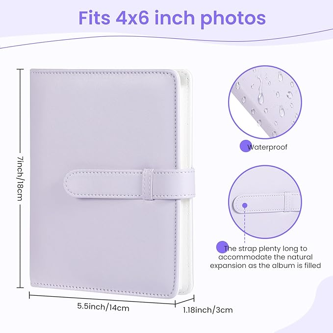 Lifting Photo Album 4x6 with 68 Pockets，Premium Vegan Leather Cover Small Photo Album Book，Mini Picture Album for Family Birthday Anniversary Baby Vacations (Purple)