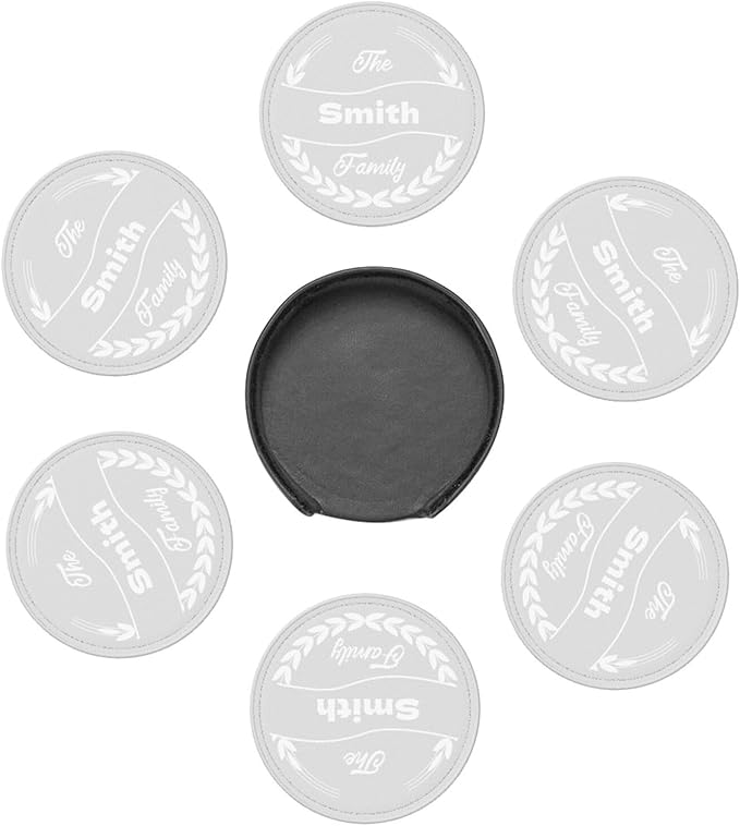 Personalized Coasters Set of 6, Photo PU Leather Coasters, Custom Grey Coaster with Last Name, Leather Gifts for 3rd for Him, Family Coaster 6 Packs, Gift for Thanksgiving