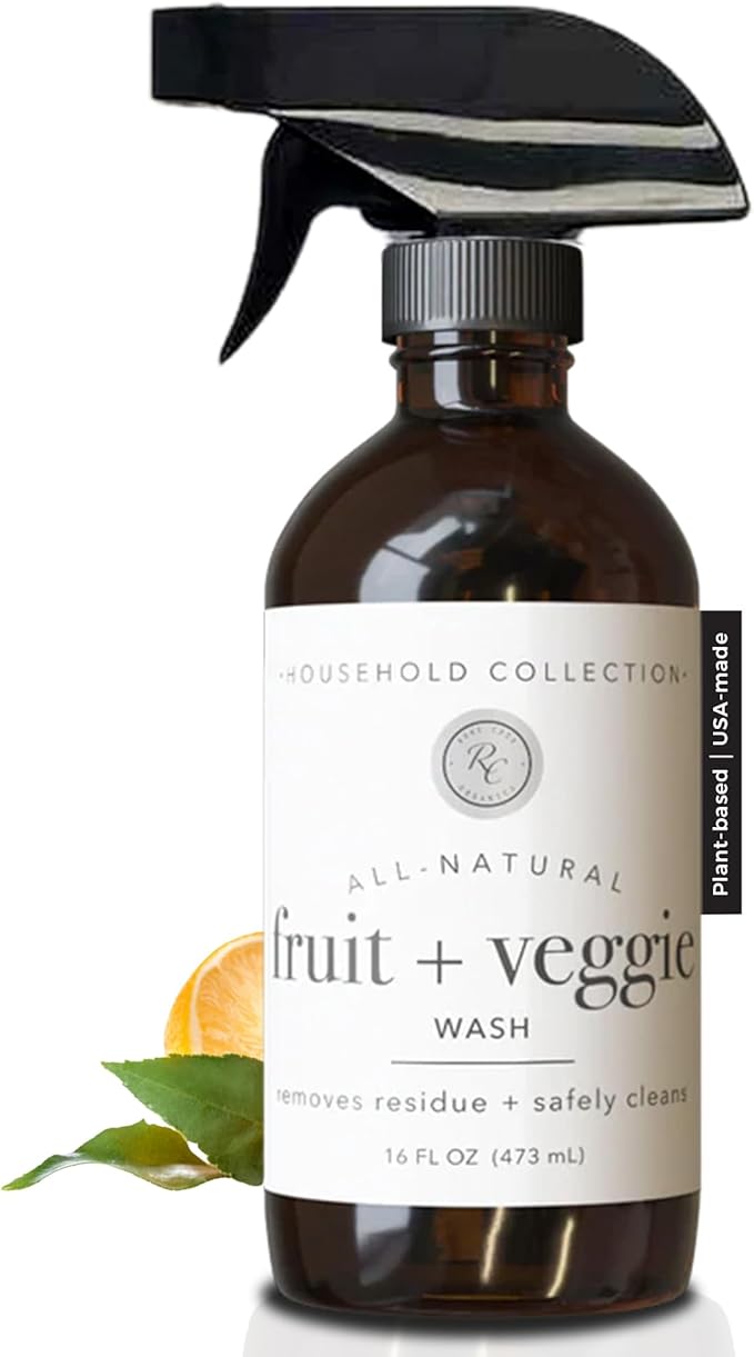 Rowe Casa Organics Fruit & Veggie Wash with Therapeutic Grade Essential Oils – Natural Fruit & Vegetable Wash Spray to Clean from Dirt & Residues – 16 Fl. Oz. Bottle