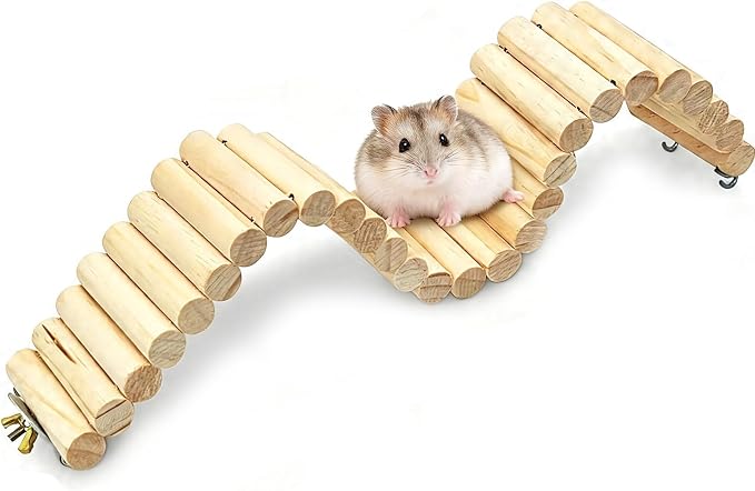 Hamiledyi Hamster Bridge 15.7x2.4in Hamster Wooden Bridge Bendy Climbing Ladder Long Suspension Bridge Chew Toys for Rat Mice Gerbil Chipmunk Sugar Glider