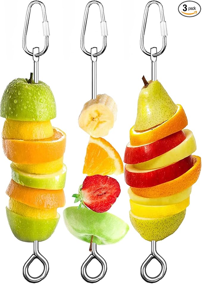 Bird Cage Food Holder Parrot Fruit Vegetable Skewer Bird Cage Feeder, 3Pack | Stainless-Steel Fruit Holder Foraging Toy for Budgie, Parakeet, Macaw