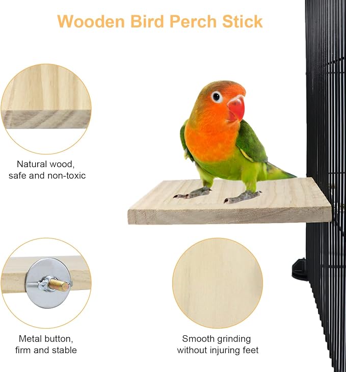 Litewoo 2pcs Bird Perch Platform Flat Stand Beak Paw Grinding for Parrot, L | 4.7"x4.7", natural wood, easy to install, save space, for parrot/parakeet/cockatiel/lovebird//conure/finch/budgie/cage