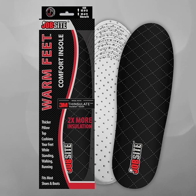 JobSite Warm Feet Thermal Insoles – 3M Thinsulate Insulation - Men 8-13 Women 6-11 - 1 Pair
