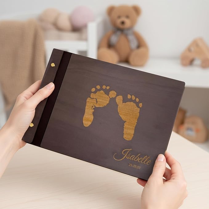 Personalized Photo Album 4x6 Pictures - Wooden Photo Album Book - Custom Family Scrapbook Album,Baby Album and Memory Book - Unique Gift for Wedding Kids Travel Family Baby