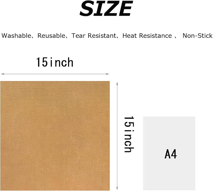 YTFGGY 3 Pack Teflon Sheets for Heat Press 15x15 and 3 Rolls Heat Transfer Tape 10mm Non Stick Transfer Sheet Heat Press Tape Set for Sublimation PTFE Teflon Sheet Heat Resistant